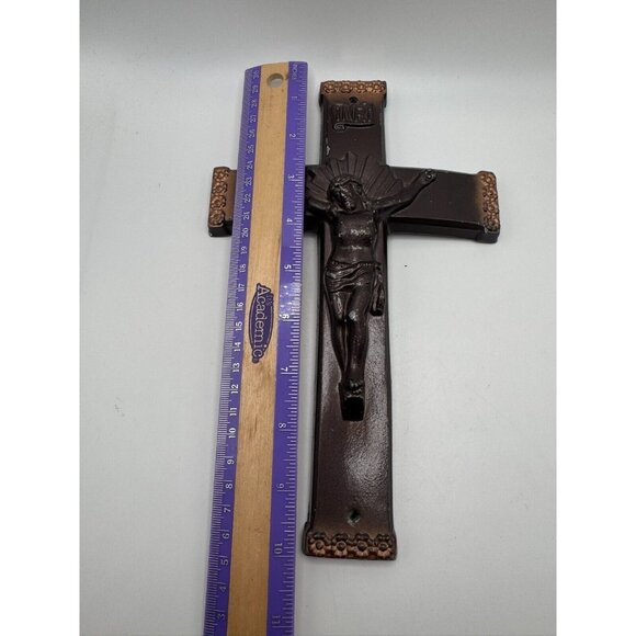 Metal Crucifix Brown with copper coloured floral hightlights Fair Vintage VTG - Picture 7 of 7